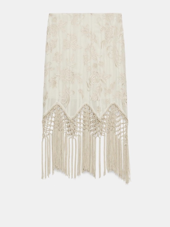 Zara Dresses & Skirts - Zara embroidered fringe skirt BNWT